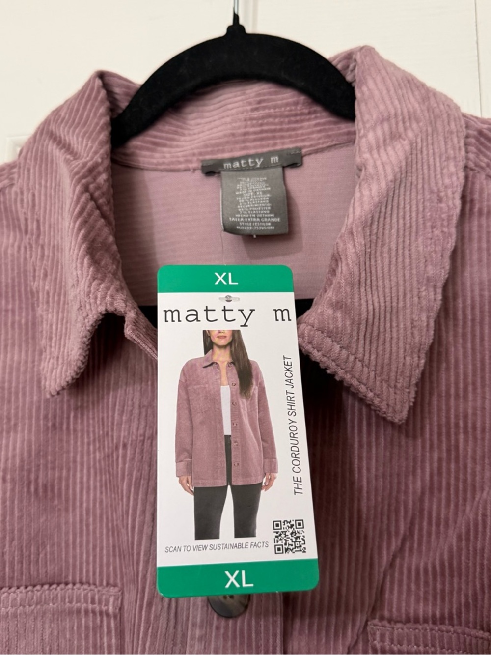 Matty M Women's Corduroy Long Sleeve Button Up Shirt Jacket, Purple, Size XL